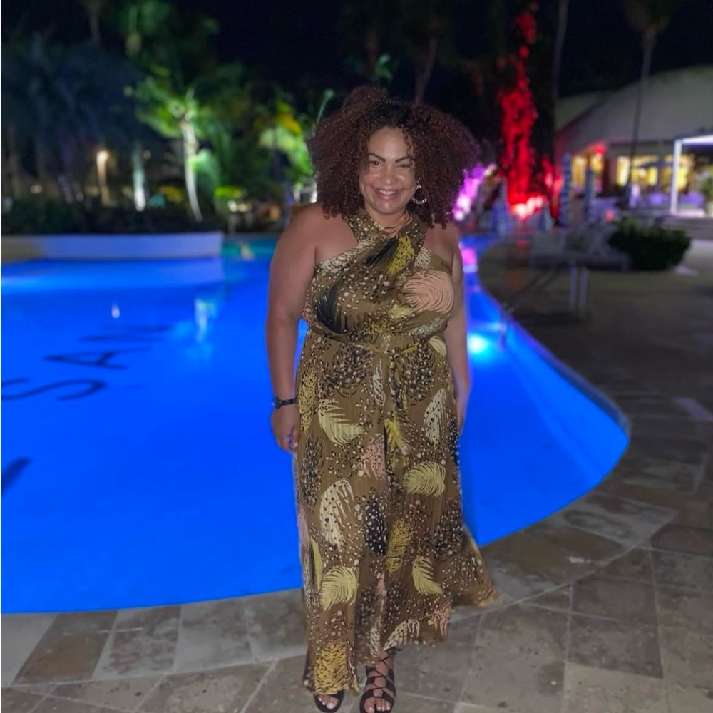 Chic feather Print Halter Dress